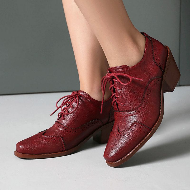 Pump Heel Block - Women Oxford Shoes Point Toe Wedge