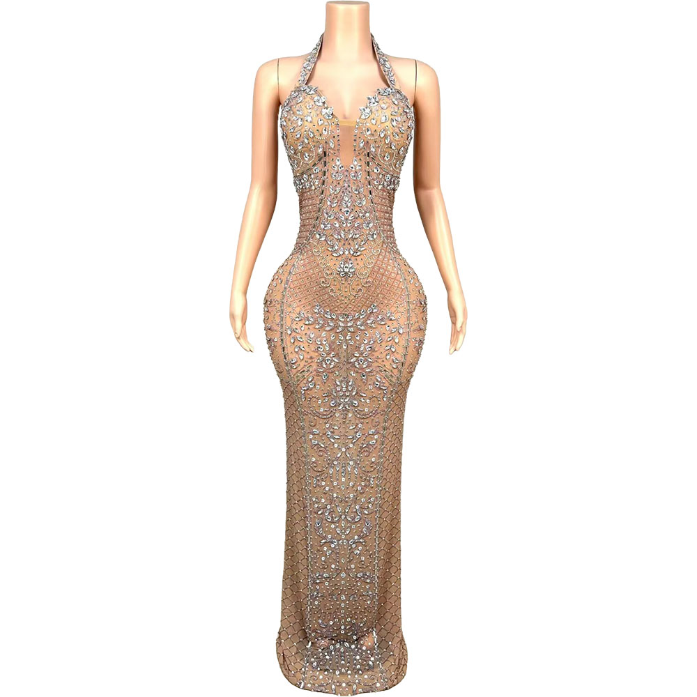 Women'S Red Formal Wear - Luxury Crystals Sparkly Mesh Evening Gown