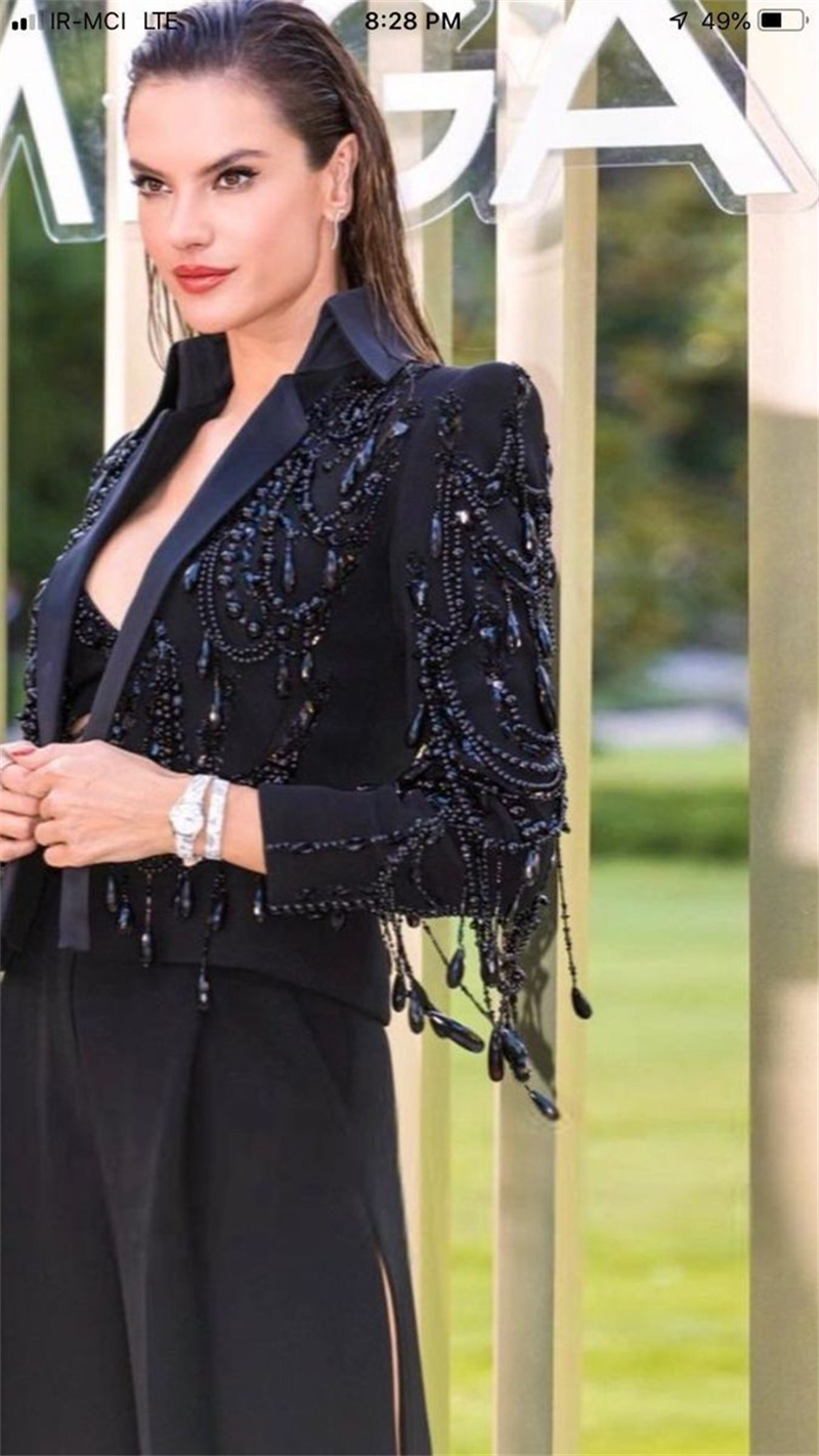 Black Crystals Women Suits Set - Women Formal Wear Black 评论和价格