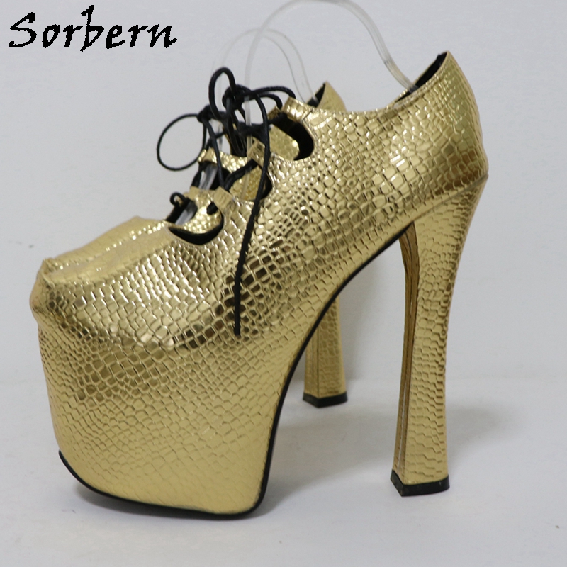 Sorbern Gold Crocodile 20Cm Pu - Pump Heel Block 评论和价格