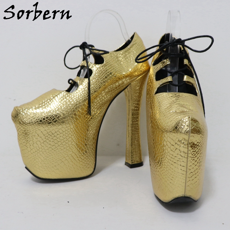 Sorbern Gold Crocodile 20Cm Pu - Pump Heel Block 评论和价格