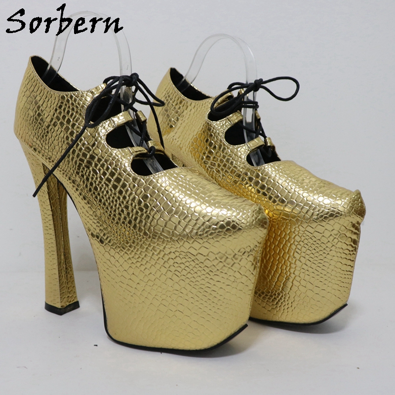 Sorbern Gold Crocodile 20Cm Pu - Pump Heel Block 评论和价格