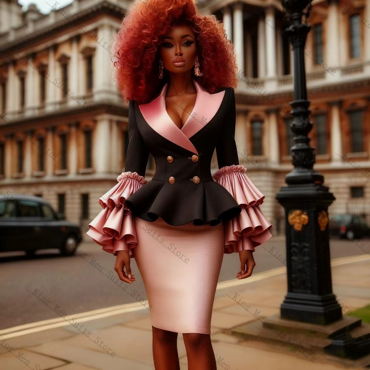 Black Pink Women Suit Set 2 Pc - Women Formal Wear Black 评论和价格
