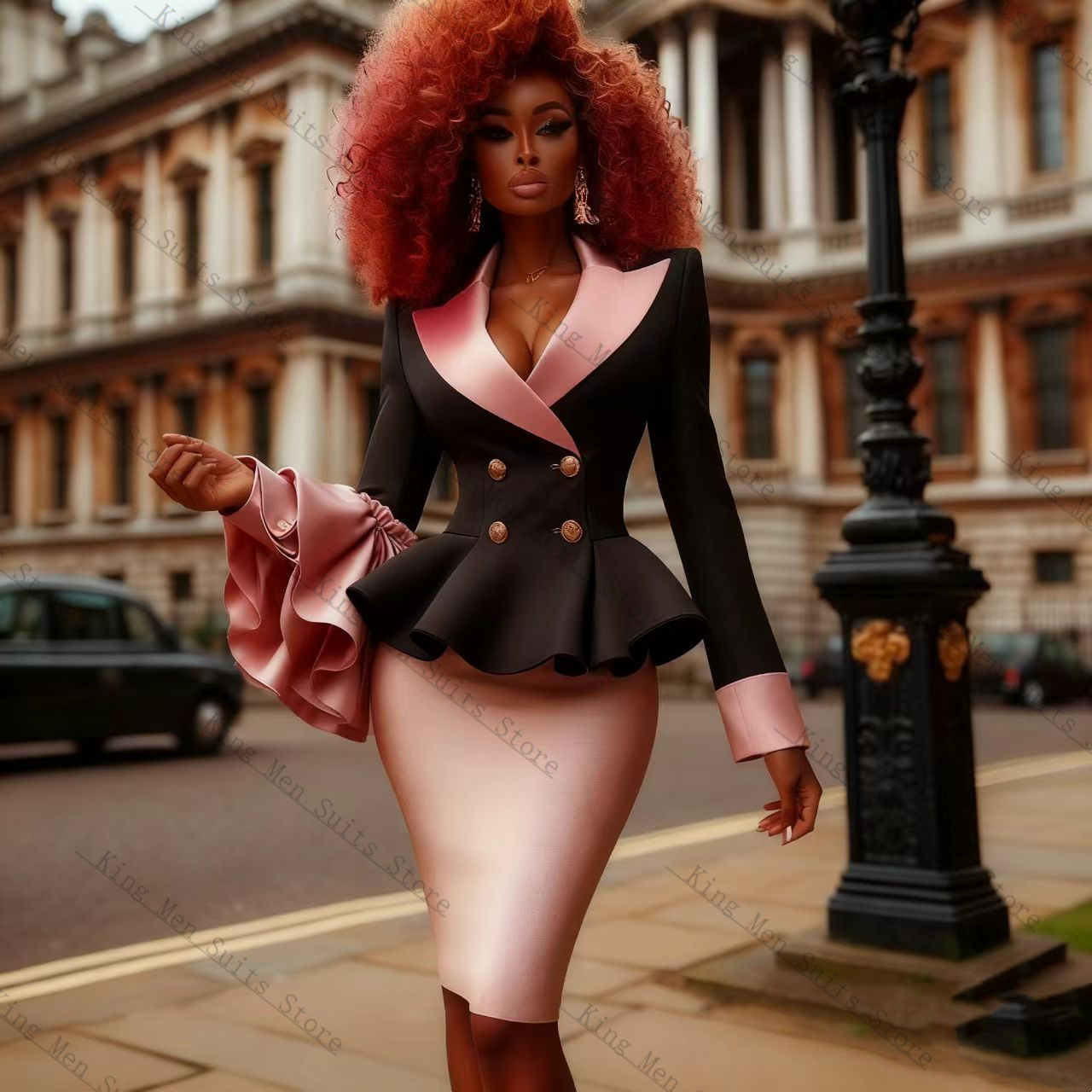 Black Pink Women Suit Set 2 Pc - Women Formal Wear Black 评论和价格