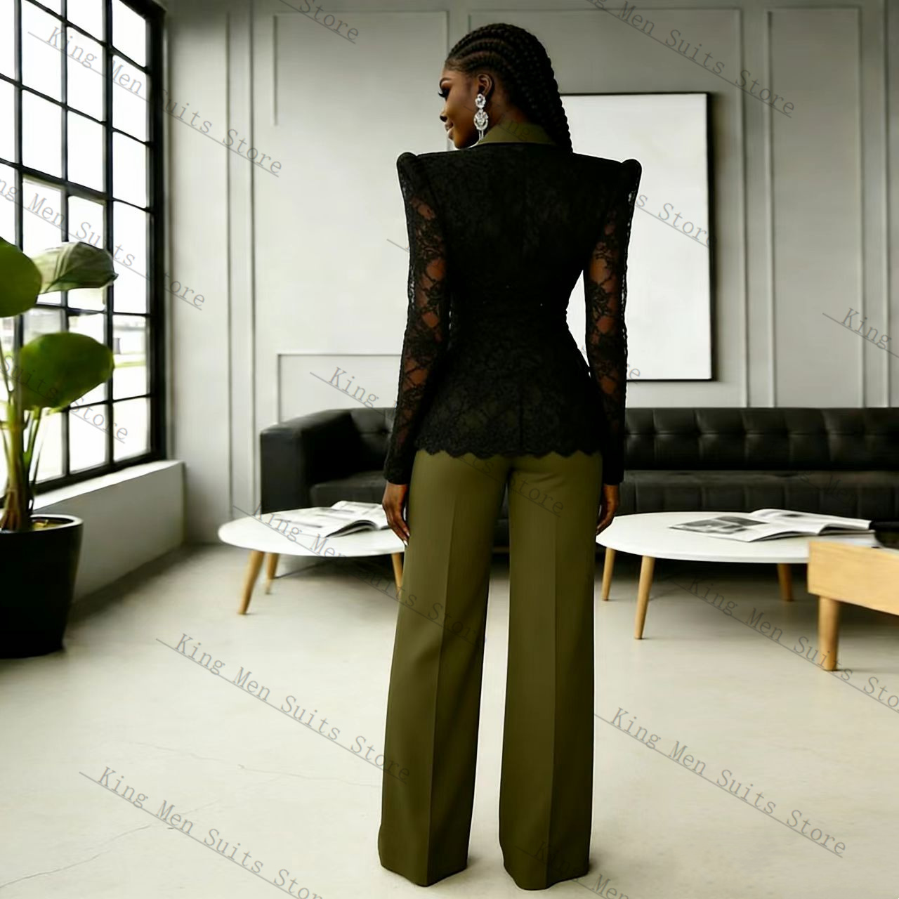 Green Black Lace Women Suit Se - Women Formal Wear Black 评论和价格