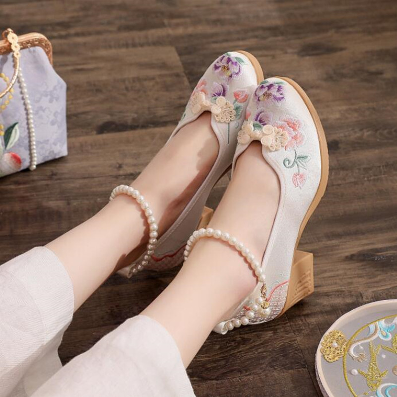 Women Vintage Pearls Ankle Str - Pump Heel Block 评论和价格