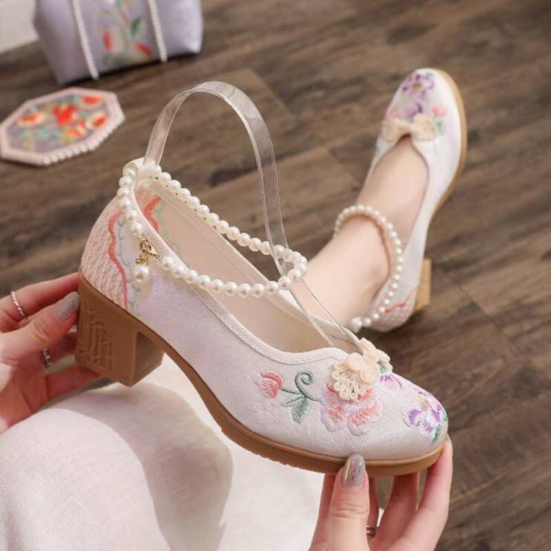 Women Vintage Pearls Ankle Str - Pump Heel Block 评论和价格