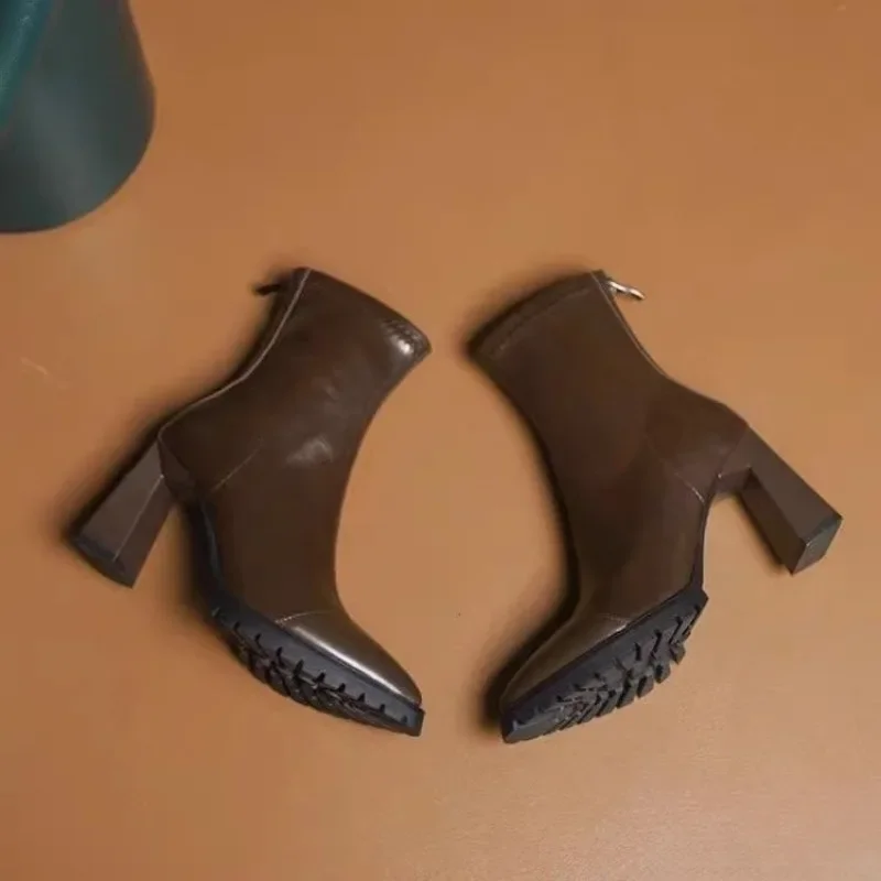 Pointed Toe French Tight Boots - Pump Heel Block 评论和价格
