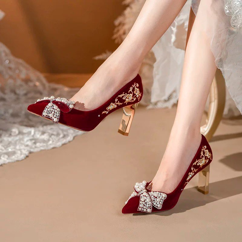 Embroidered Block Heel Single  - Pump Heel Block 评论和价格