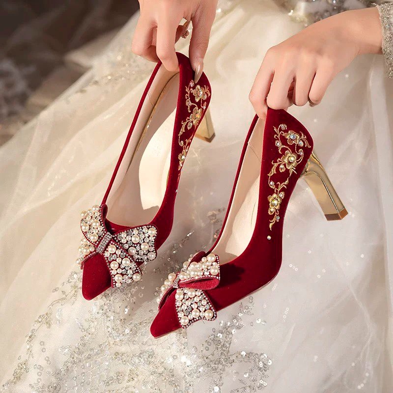 Embroidered Block Heel Single  - Pump Heel Block 评论和价格