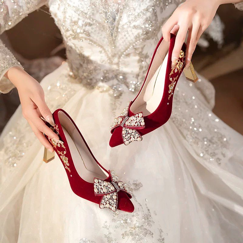 Embroidered Block Heel Single  - Pump Heel Block 评论和价格