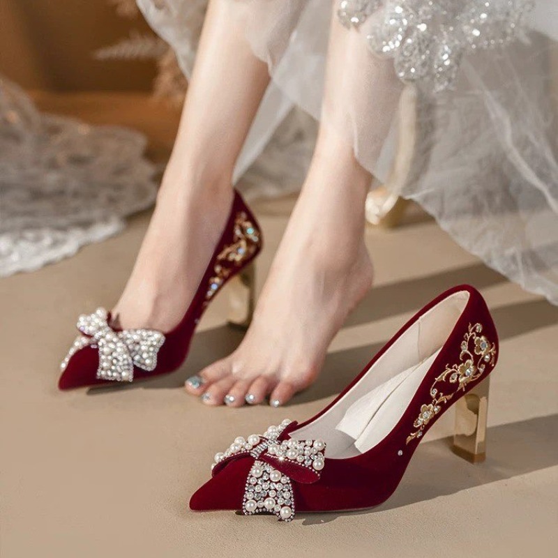 Embroidered Block Heel Single  - Pump Heel Block 评论和价格
