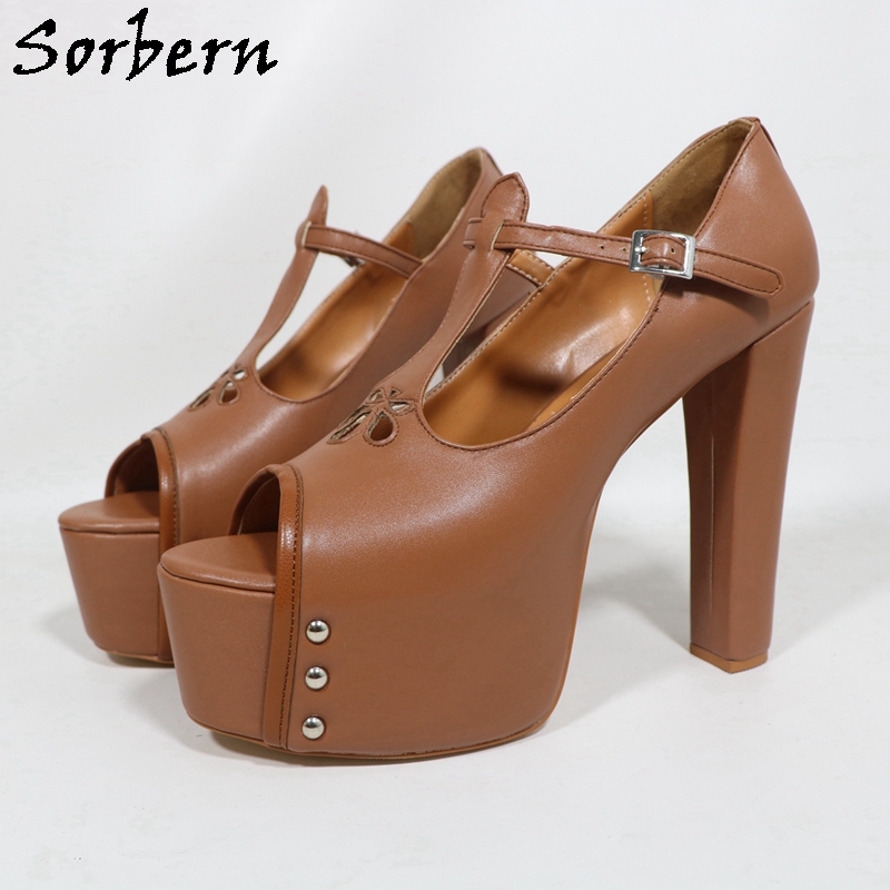 Sorbern Brown Matte Women Pump - Pump Heel Block 评论和价格
