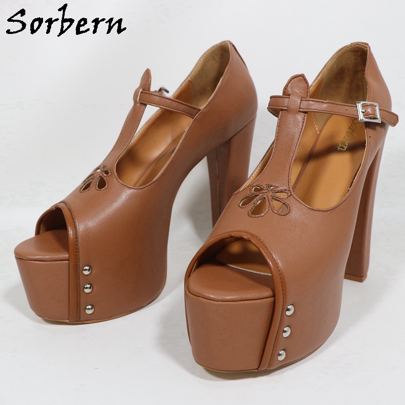 Sorbern Brown Matte Women Pump - Pump Heel Block 评论和价格