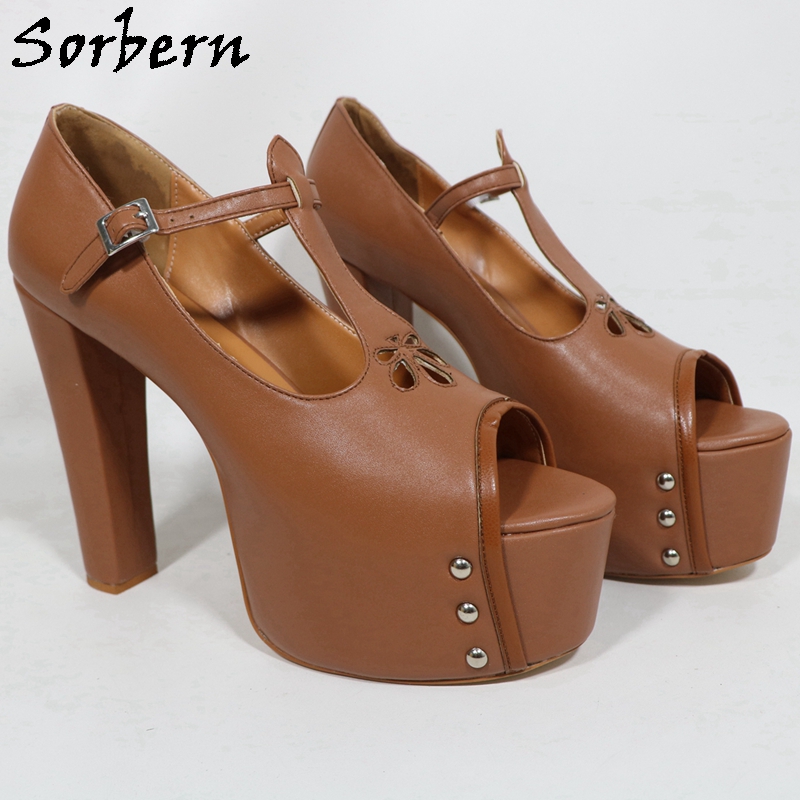 Sorbern Brown Matte Women Pump - Pump Heel Block 评论和价格