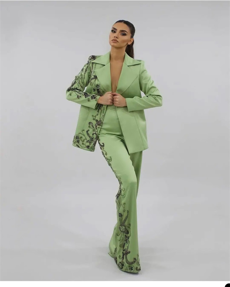 Designer Green Satin Women Sui - Women Luxury Formal Wear 评论和价格