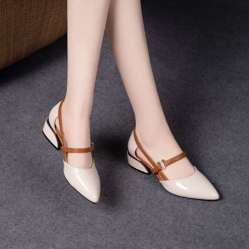 Women Two Tone Slingback Shoes - Pump Heel Block 评论和价格