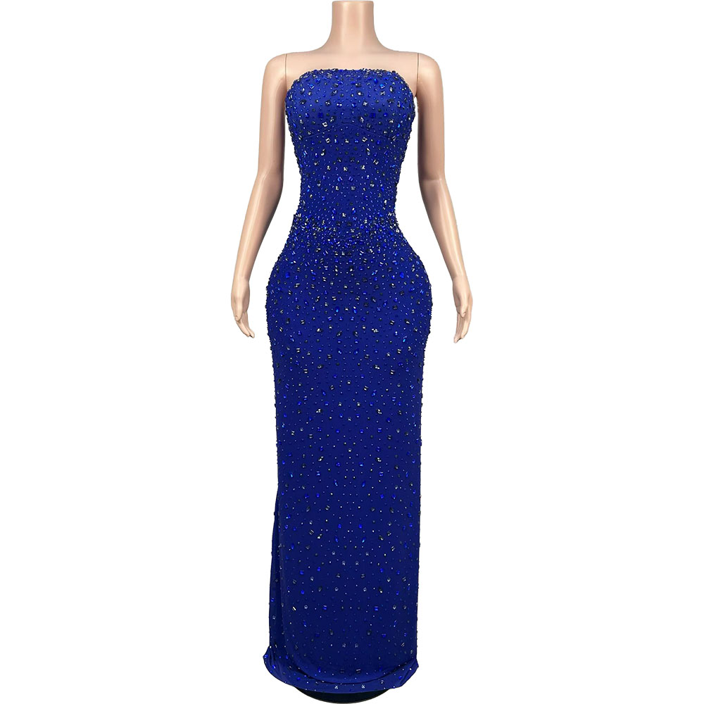 Sparkly Rhinestone Blue Strapl - Women Luxury Formal Wear 评论和价格